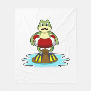 Frog at Swimming with Swim ring Fleece Blanket
