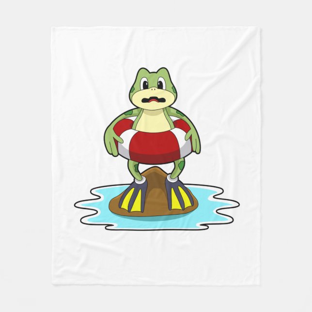Frog at Swimming with Swim ring Fleece Blanket (Front)