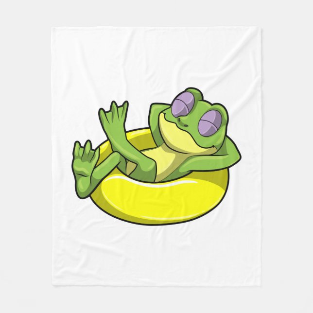 Frog at Swimming with Swim ring Fleece Blanket (Front)