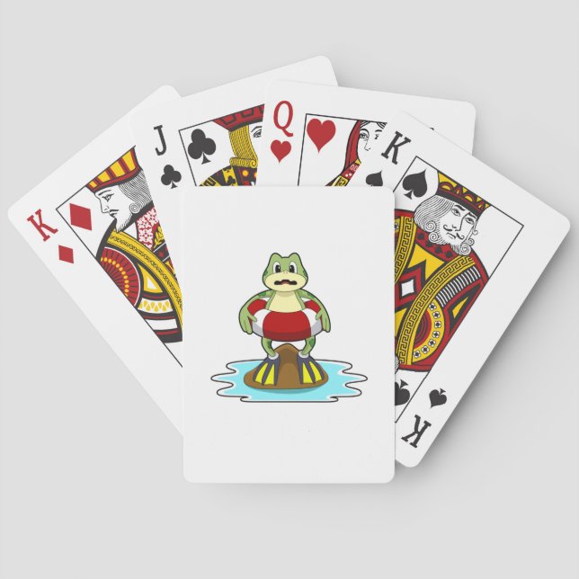 Frog at Swimming with Swim ring Playing Cards (Back)