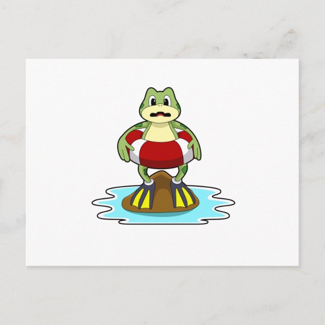 Frog at Swimming with Swim ring Postcard (Front)