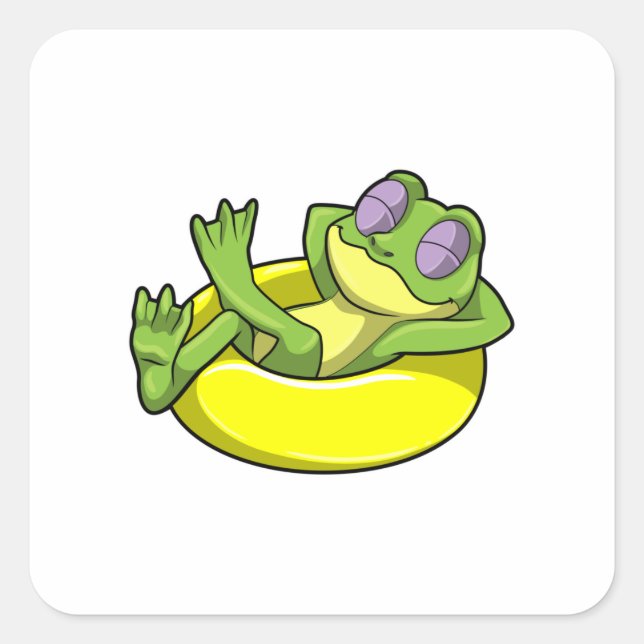 Frog at Swimming with Swim ring Square Sticker (Front)