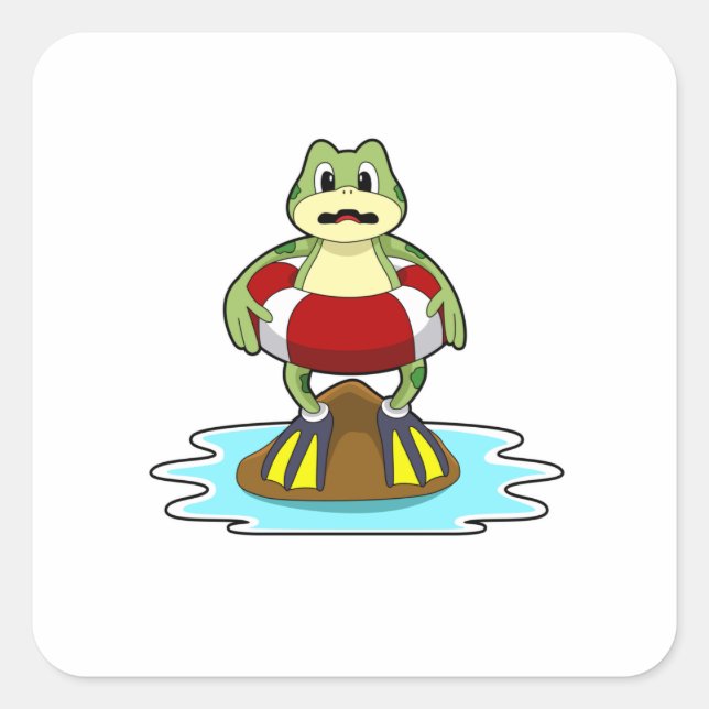 Frog at Swimming with Swim ring Square Sticker (Front)