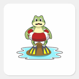 Frog at Swimming with Swim ring Square Sticker