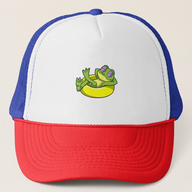 Frog at Swimming with Swim ring Trucker Hat (Front)
