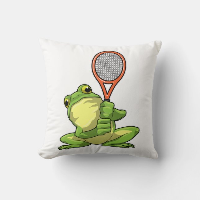 Frog at Tennis with Tennis racket Cushion (Front)