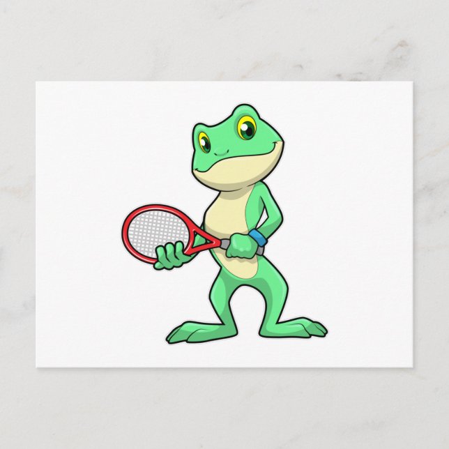 Frog at Tennis with Tennis racket Postcard (Front)