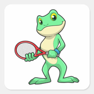 Frog at Tennis with Tennis racket Square Sticker