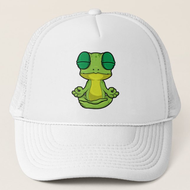 Frog at Yoga in Cross-legged Trucker Hat (Front)