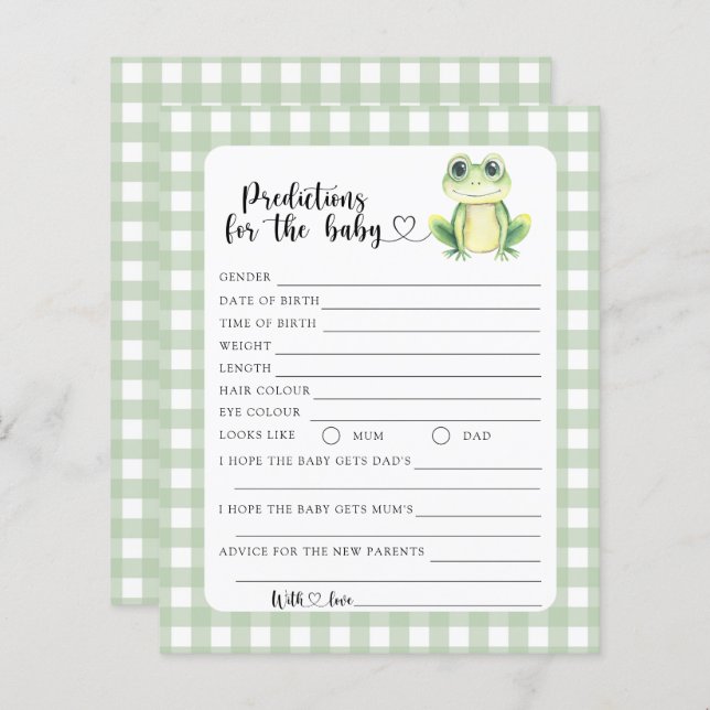 Frog baby shower - baby predictions and advice (Front/Back)