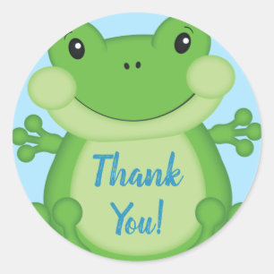 Frog Baby Shower Blue Classic Round Sticker