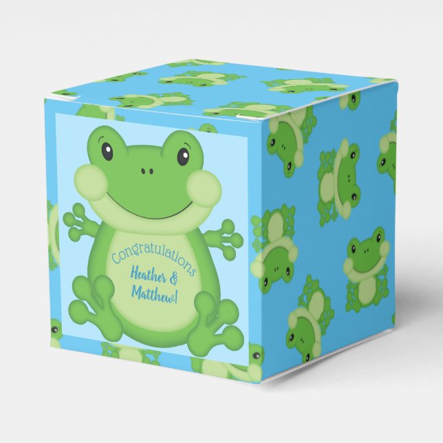 Frog Baby Shower Blue Favour Box (Front Side)