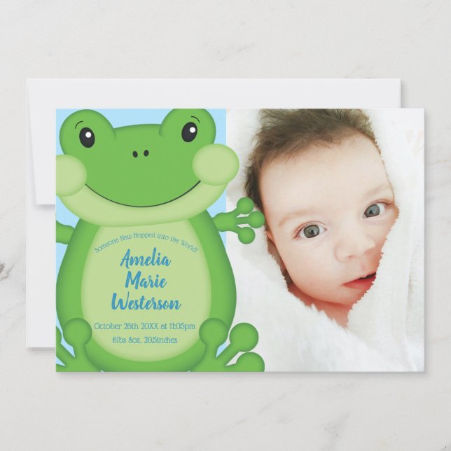Frog Baby Shower Blue Invitation (Front)