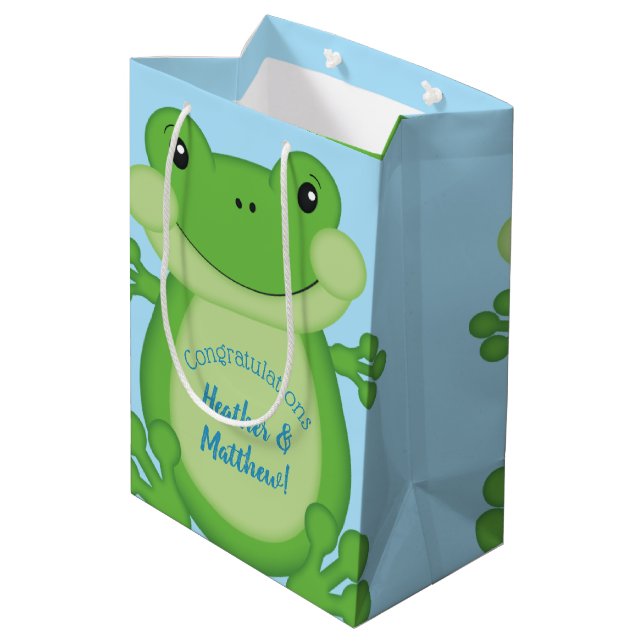 Frog Baby Shower Blue Medium Gift Bag (Back Angled)