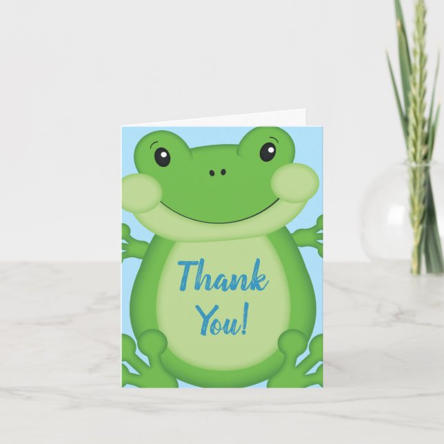 Frog Baby Shower Blue Thank You Card (Front)
