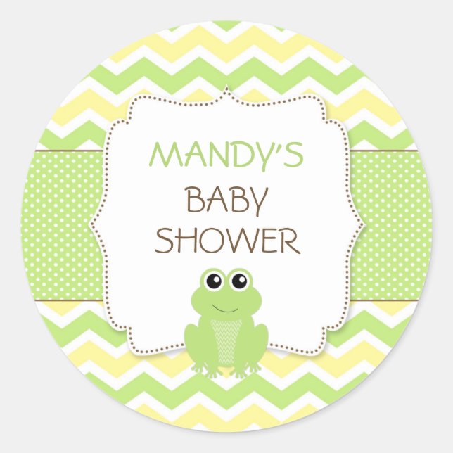 Frog Baby Shower favour stickers, birthday party Classic Round Sticker (Front)