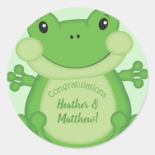 Frog Baby Shower Green Classic Round Sticker (Front)