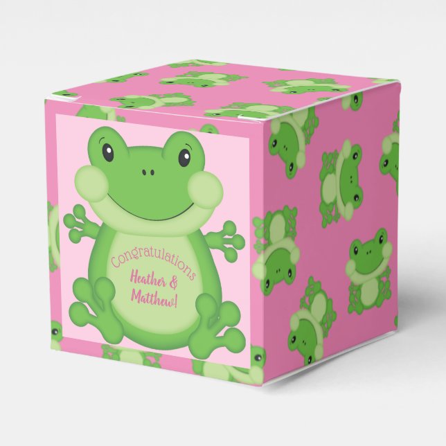 Frog Baby Shower Pink Girl Favour Box (Front Side)