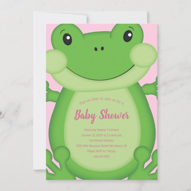 Frog Baby Shower Pink Invitation (Front)