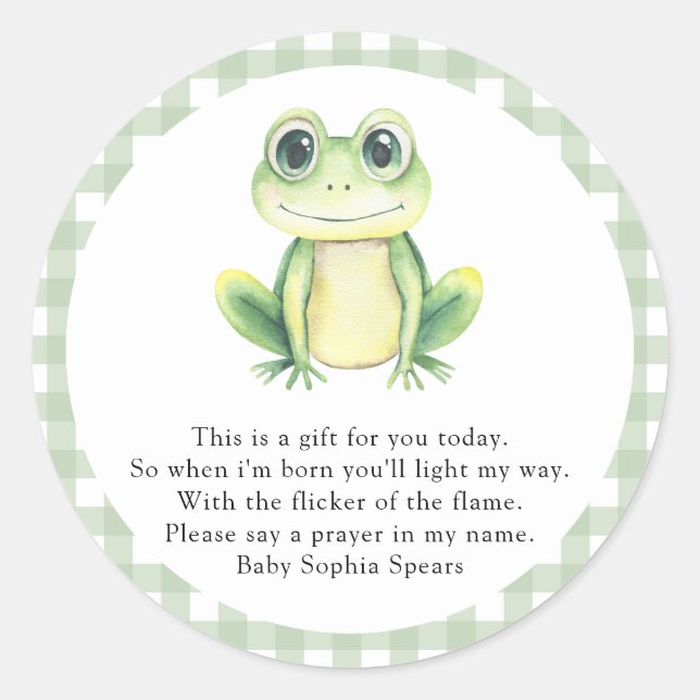 Frog Baby Shower - Prayer candle label (Front)