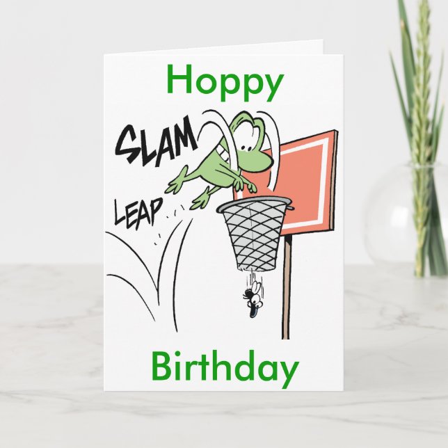 Frog Basketball Cartoon Hoppy Birthday Card (Front)