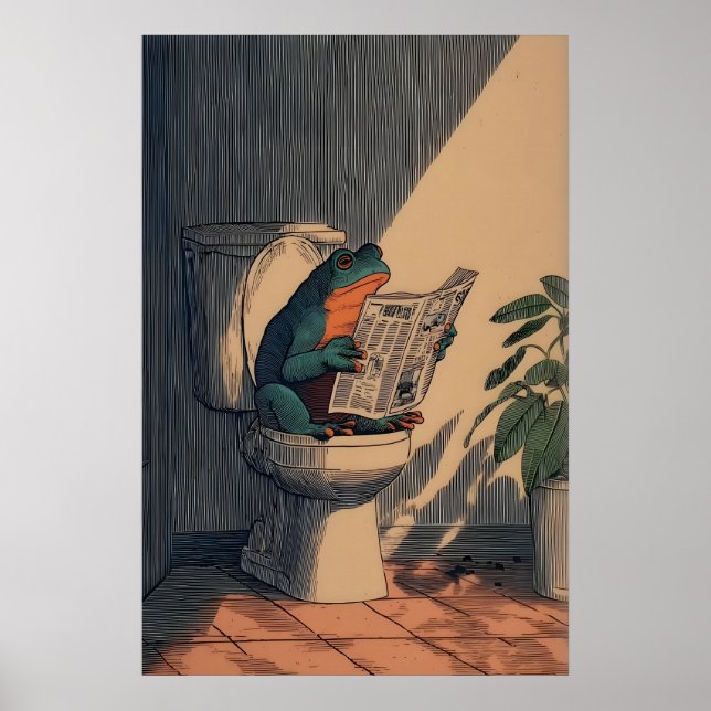 Frog Bathroom Art Print Minimalist Line Drawing (Front)