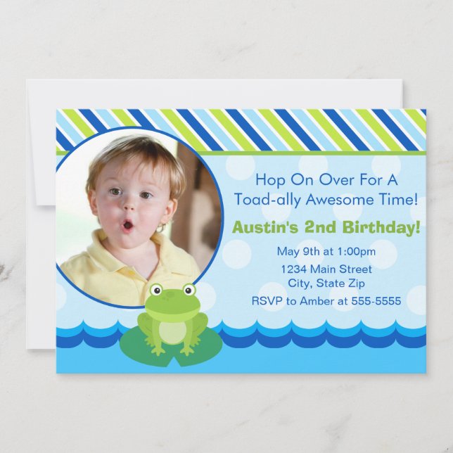 Frog Birthday Invitation Photo Card (Front)