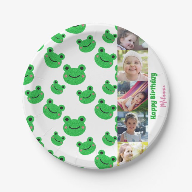 Frog Birthday Party Photo Paper Plates (Front)