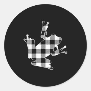Frog Black &amp; White Buffalo Plaid Merry Christm Classic Round Sticker
