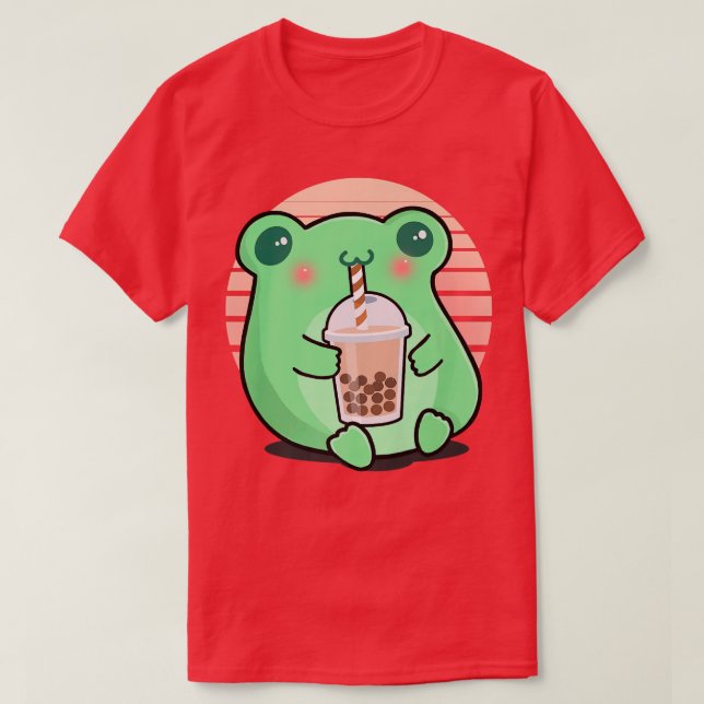 Frog Boba Tea Funny Amphibian Drinking Bubble Tea  T-Shirt (Design Front)