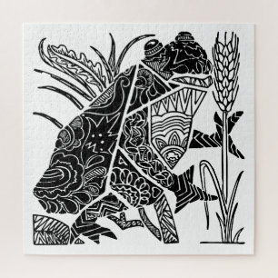 Frog boho floral abstract jigsaw puzzle