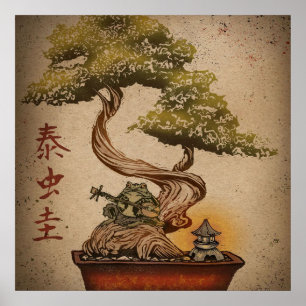 Frog Bonsai Tree Art Design   Ideal Gift   Poster