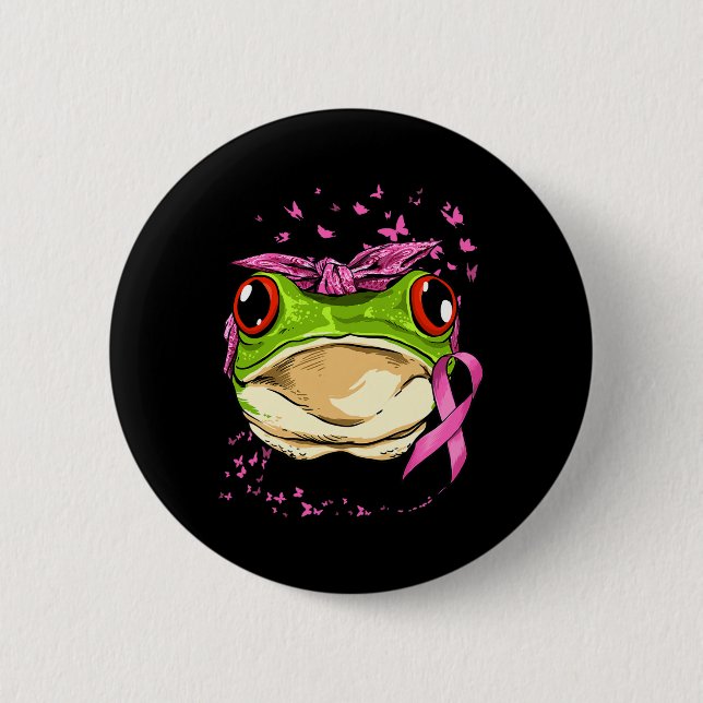 Frog Breast Cancer Awareness Pink Ribbon Cancer Su 6 Cm Round Badge (Front)