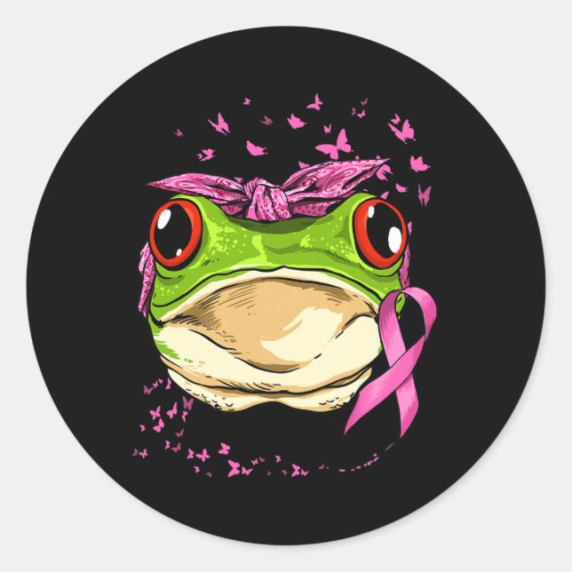 Frog Breast Cancer Awareness Pink Ribbon Cancer Su Classic Round Sticker (Front)