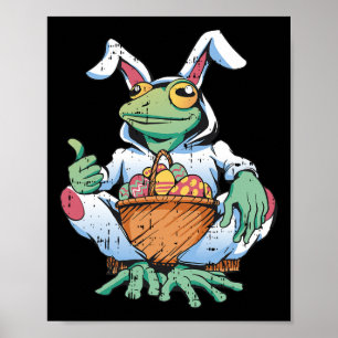 Frog Bunny Ears Easter Egg Hunting Spring Men Wome Poster
