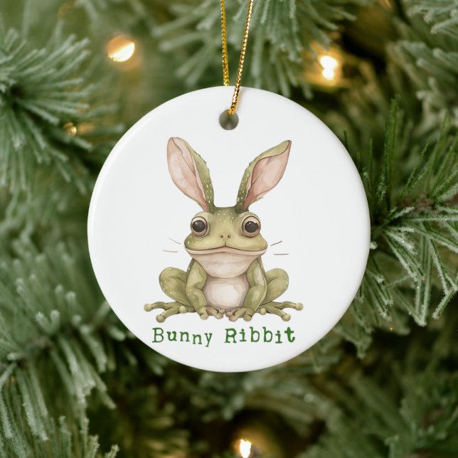 Frog Bunny Rabbit Floppy Ears Toad Funny Easter  Ceramic Ornament (Tree)