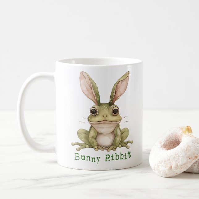 Frog Bunny Rabbit Floppy Ears Toad Funny Easter  Coffee Mug (With Donut)