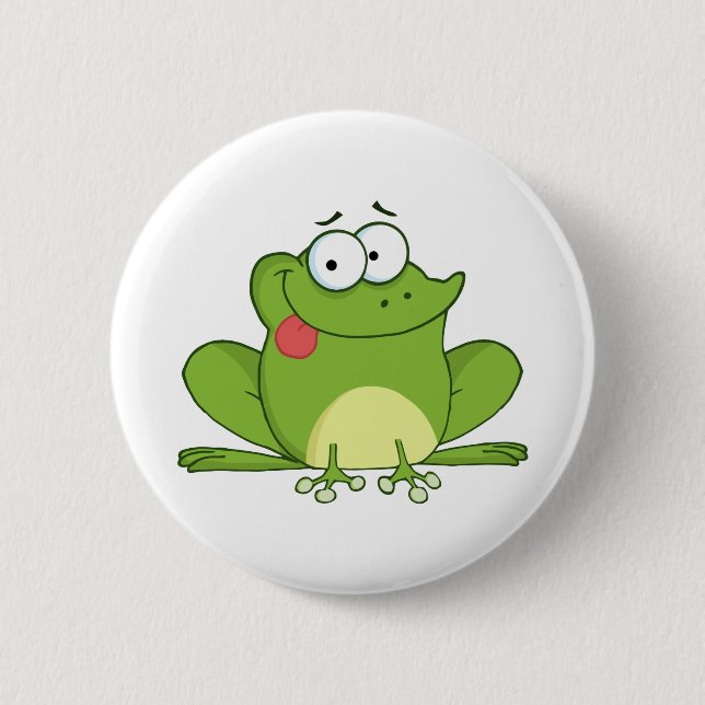 Frog Cartoon Character Hanging Its Tongue Out 6 Cm Round Badge (Front)