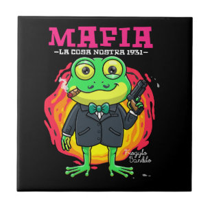 frog cartoon mafia illustration with t-shirt mock  ceramic tile