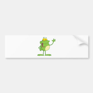 Frog Cartoon Mascot Character Waving A Greeting Bumper Sticker