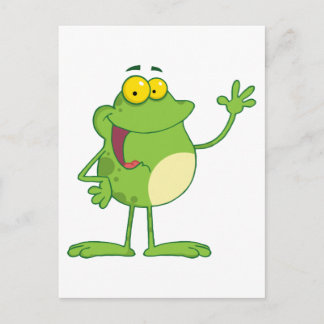 Frog Cartoon Mascot Character Waving A Greeting Postcard