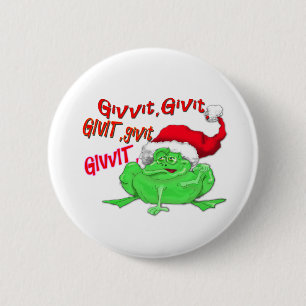 Frog cartoon with frog santa hat givit givit givit 6 cm round badge