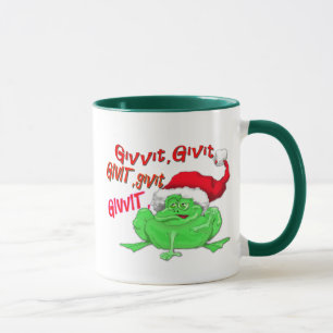 Frog cartoon with frog santa hat givit givit givit mug