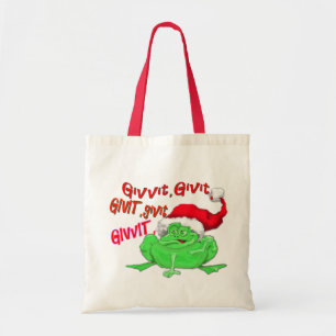 Frog cartoon with frog santa hat givit givit givit tote bag