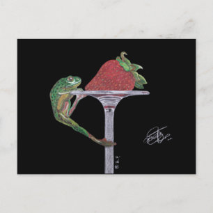 FROG CATCHING A STRAWBERRY POSTCARD