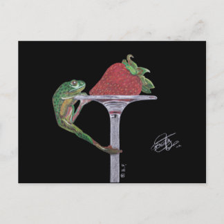 FROG CATCHING A STRAWBERRY POSTCARD