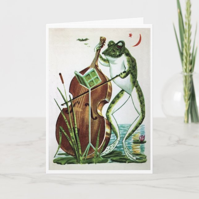 Frog cello, music, play on, greeting card (Front)