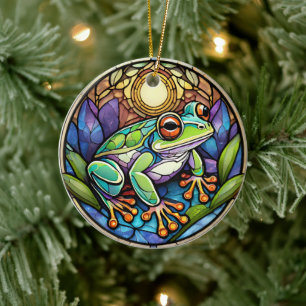 Frog Ceramic Decorative Stained glass look Ornament