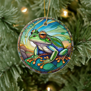 Frog Ceramic Decorative Stained glass look Ornament