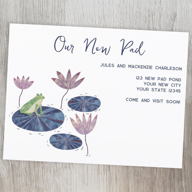 Frog Change of Address Announcement Postcard (Frog themed New Pad change of address moving home announcement postcard.)